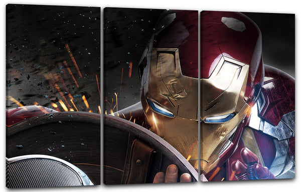 Leinwandbild Iron Man Nahaufnahme Kampf Fight Captain America Schild