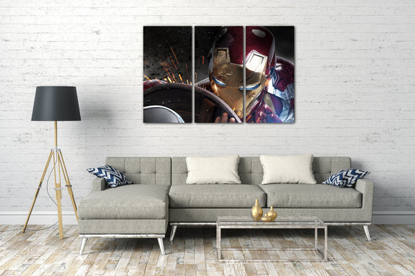 Leinwandbild Iron Man Nahaufnahme Kampf Fight Captain America Schild