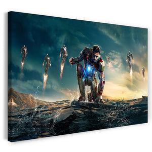 Leinwandbild Iron Man kniet Faust ballend im Meer Downey Jr