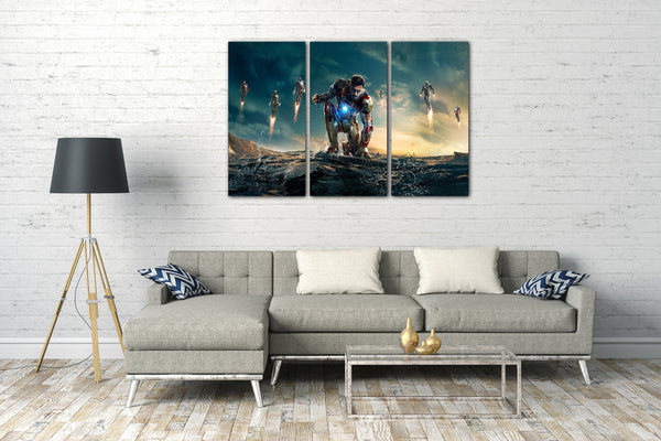 Leinwandbild Iron Man kniet Faust ballend im Meer Downey Jr
