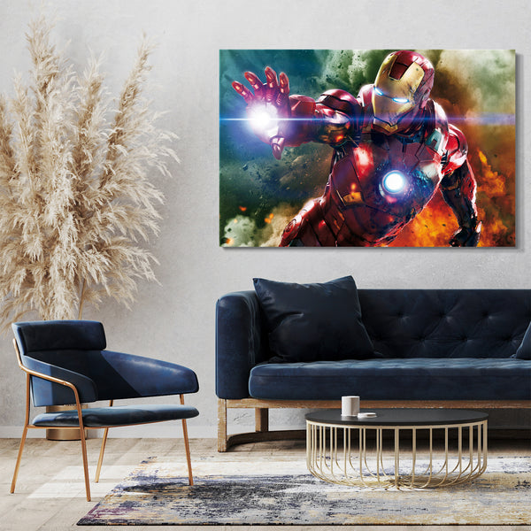 Leinwandbild Iron Man schießt mit Hand coole Pose