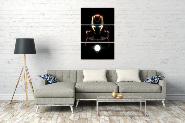 Leinwandbild Iron Man schwarzer Hintergrund dunkel Oberkörper Augen leuchtend