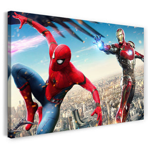 Leinwandbild Iron Man und Spider Man im Kampf