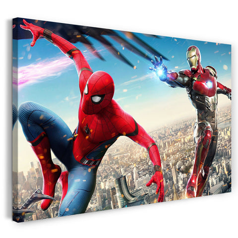 Leinwandbild Iron Man und Spider Man im Kampf