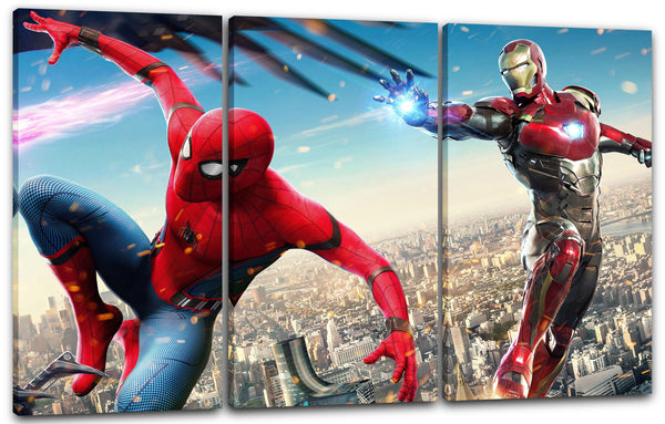 Leinwandbild Iron Man und Spider Man im Kampf