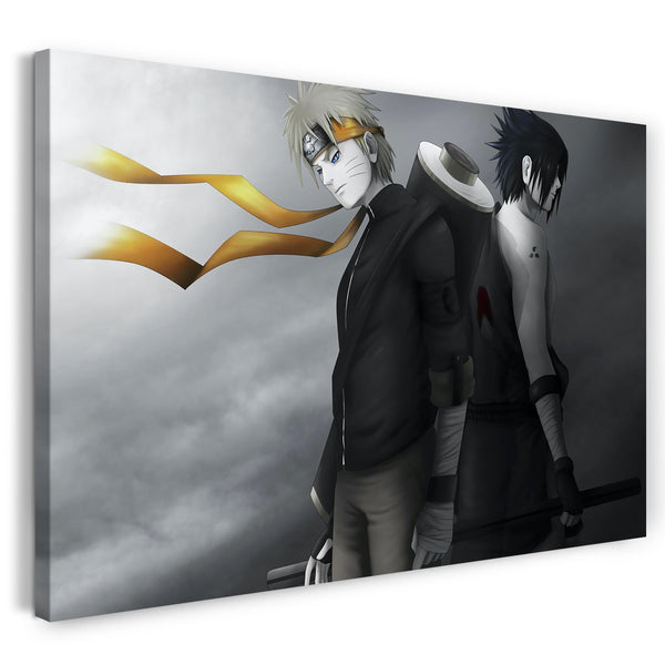 Leinwandbild Naruto Sasuke Shippuden schwarz weiß Hintergrund gelbes Kopf-Band