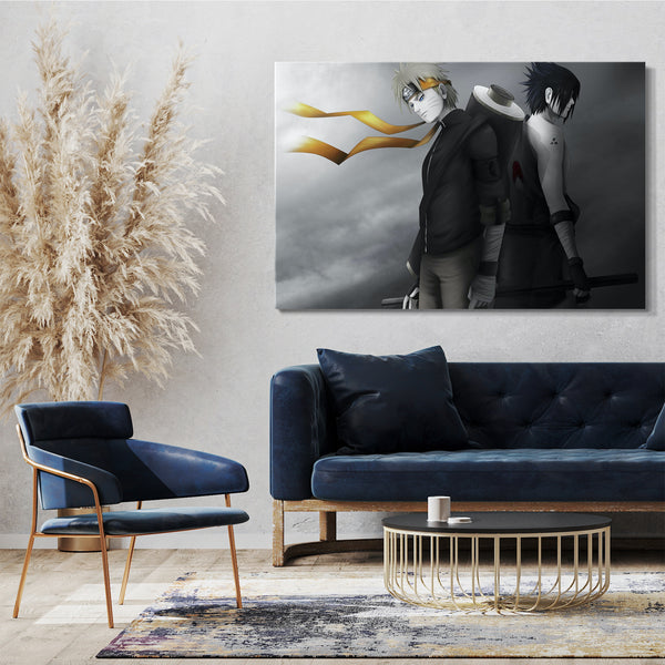 Leinwandbild Naruto Sasuke Shippuden schwarz weiß Hintergrund gelbes Kopf-Band