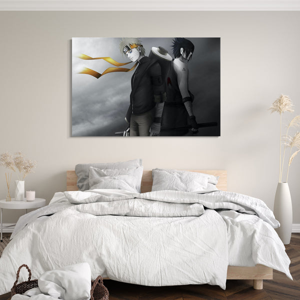 Leinwandbild Naruto Sasuke Shippuden schwarz weiß Hintergrund gelbes Kopf-Band