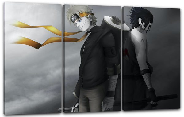 Leinwandbild Naruto Sasuke Shippuden schwarz weiß Hintergrund gelbes Kopf-Band