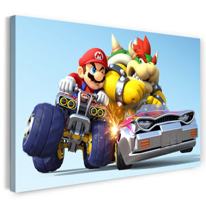 Leinwandbild Mario Kart rempelt Bösewicht Bowser im Auto