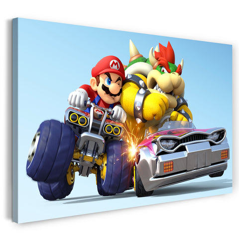 Leinwandbild Mario Kart rempelt Bösewicht Bowser im Auto