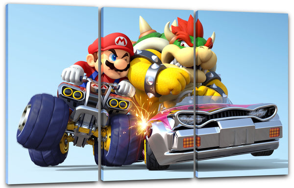 Leinwandbild Mario Kart rempelt Bösewicht Bowser im Auto