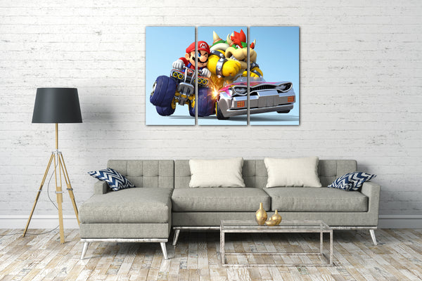 Leinwandbild Mario Kart rempelt Bösewicht Bowser im Auto