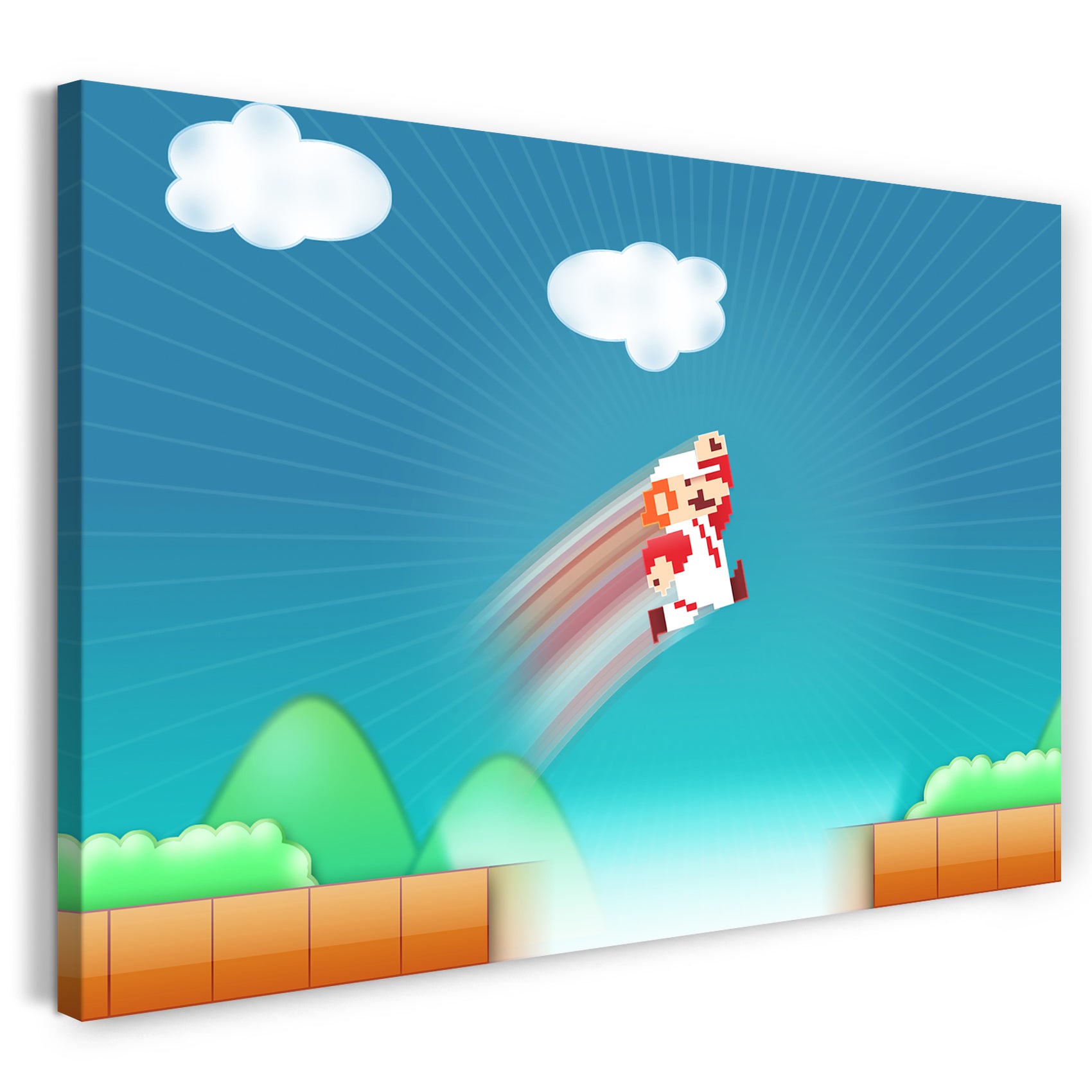 Leinwandbild Mario Old School springt über Klippe