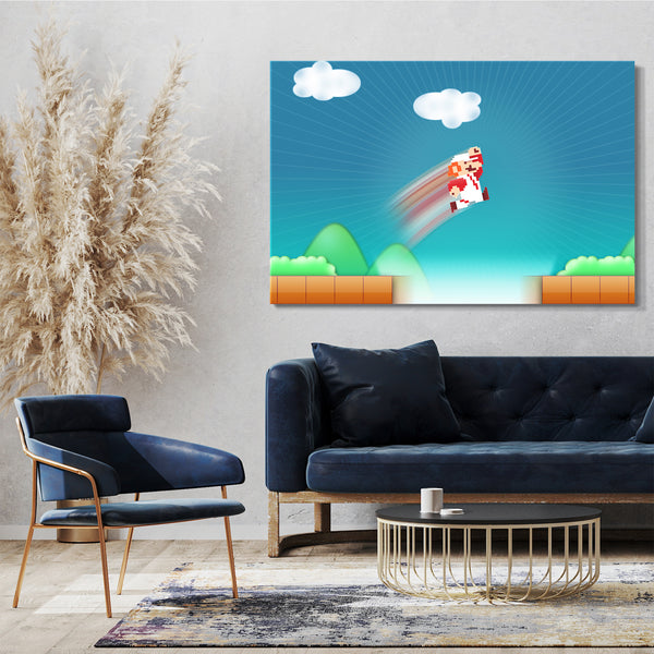 Leinwandbild Mario Old School springt über Klippe