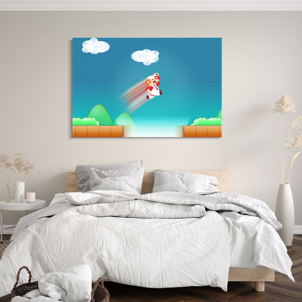 Leinwandbild Mario Old School springt über Klippe