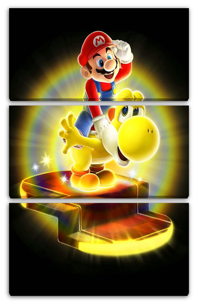 Leinwandbild Mario auf goldenem Yoshi beide lächelnd