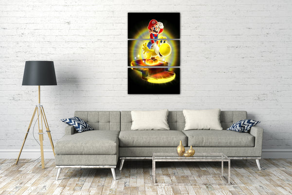 Leinwandbild Mario auf goldenem Yoshi beide lächelnd