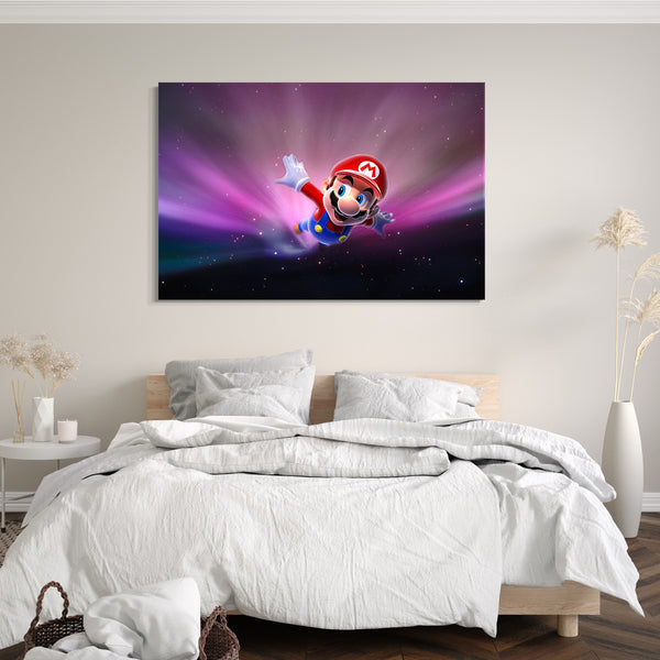 Leinwandbild Mario fliegt fröhlich durch die Galaxie