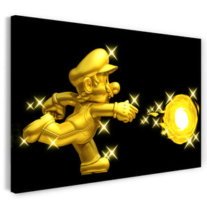 Leinwandbild Mario in Gold schießt Feuer-Kugel