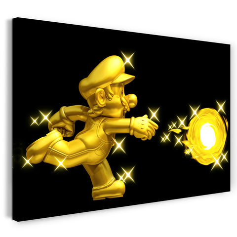 Leinwandbild Mario in Gold schießt Feuer-Kugel