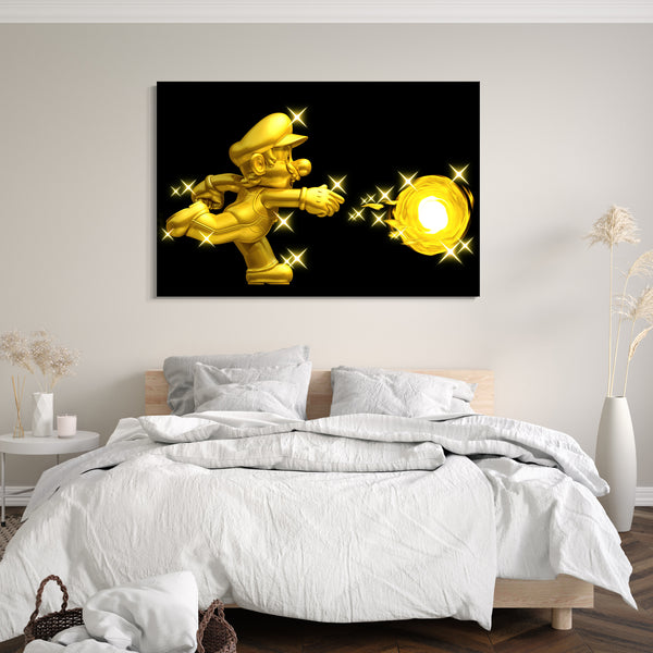 Leinwandbild Mario in Gold schießt Feuer-Kugel
